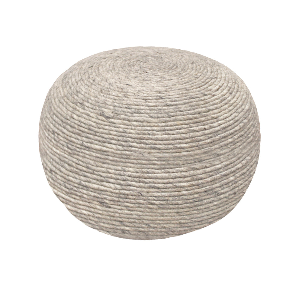 Gray Wool Round Ribbed Pouf Ottoman By Homeroots | Ottomans | Modishstore - 3