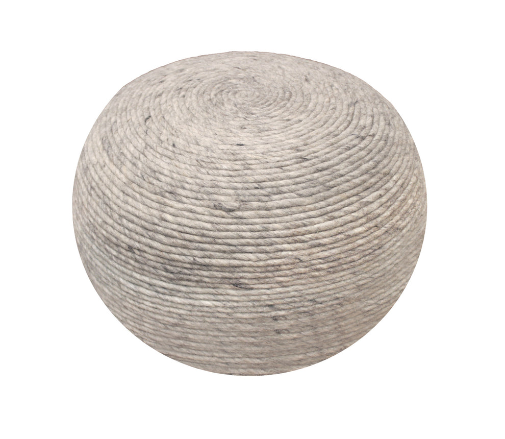 Gray Wool Round Ribbed Pouf Ottoman By Homeroots | Ottomans | Modishstore - 4