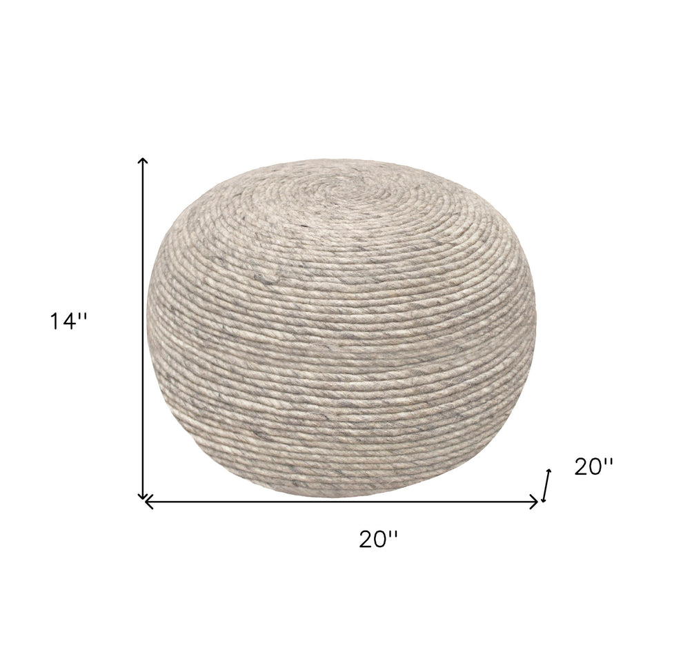 Gray Wool Round Ribbed Pouf Ottoman By Homeroots | Ottomans | Modishstore - 5