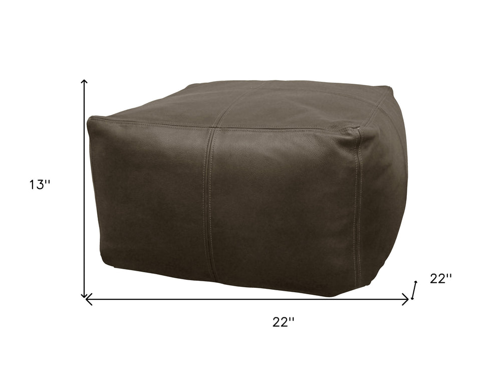 Gray Brown Distressed Leather Pouf Ottoman By Homeroots | Ottomans | Modishstore - 8