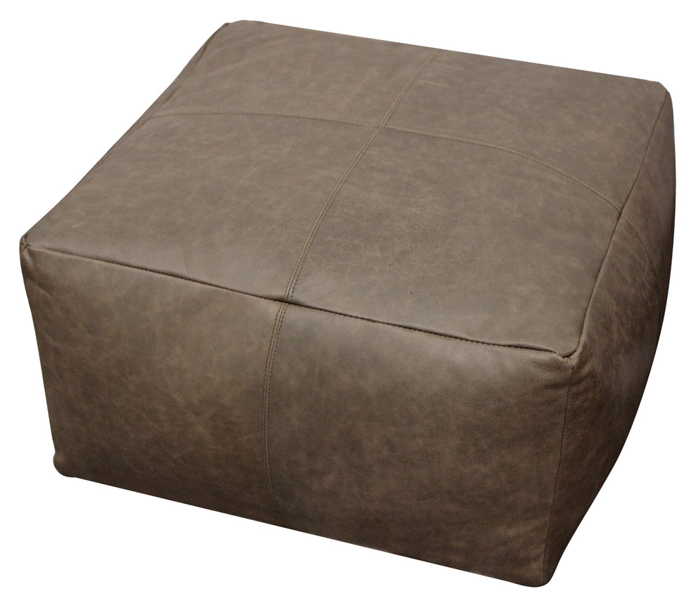 Gray Brown Distressed Leather Pouf Ottoman By Homeroots | Ottomans | Modishstore - 2