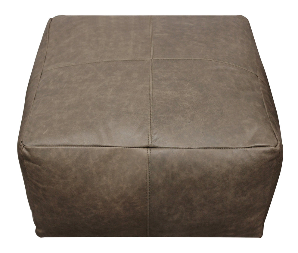 Gray Brown Distressed Leather Pouf Ottoman By Homeroots | Ottomans | Modishstore - 3