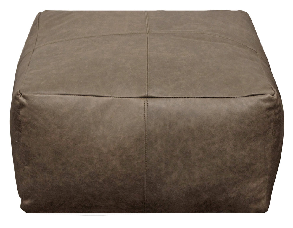 Gray Brown Distressed Leather Pouf Ottoman By Homeroots | Ottomans | Modishstore - 4