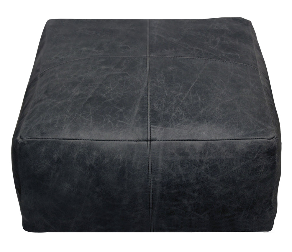 Black Distressed Leather Pouf Ottoman By Homeroots | Ottomans | Modishstore - 3