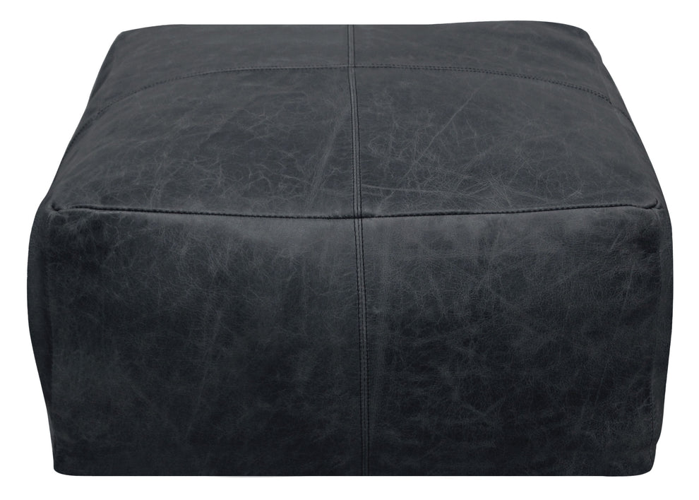Black Distressed Leather Pouf Ottoman By Homeroots | Ottomans | Modishstore - 4