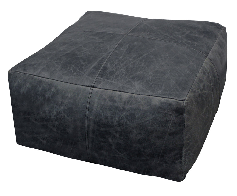 Black Distressed Leather Pouf Ottoman By Homeroots | Ottomans | Modishstore - 2