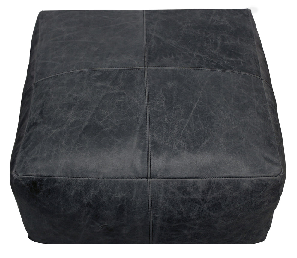 Black Distressed Leather Pouf Ottoman By Homeroots | Ottomans | Modishstore - 5