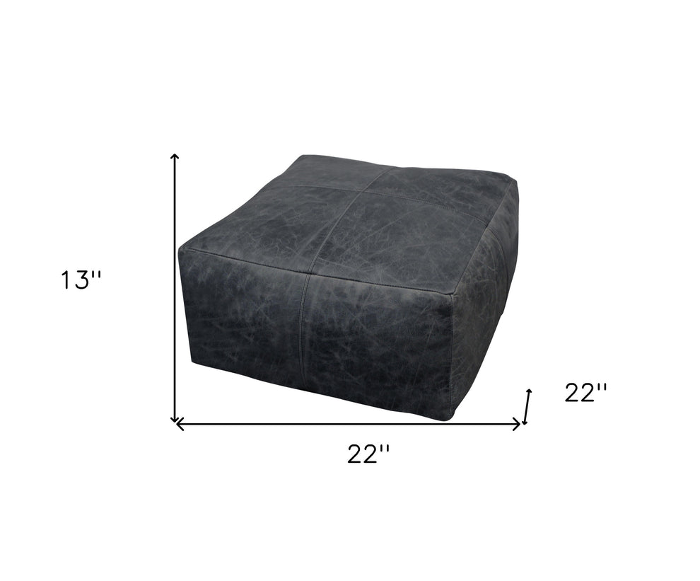 Black Distressed Leather Pouf Ottoman By Homeroots | Ottomans | Modishstore - 7
