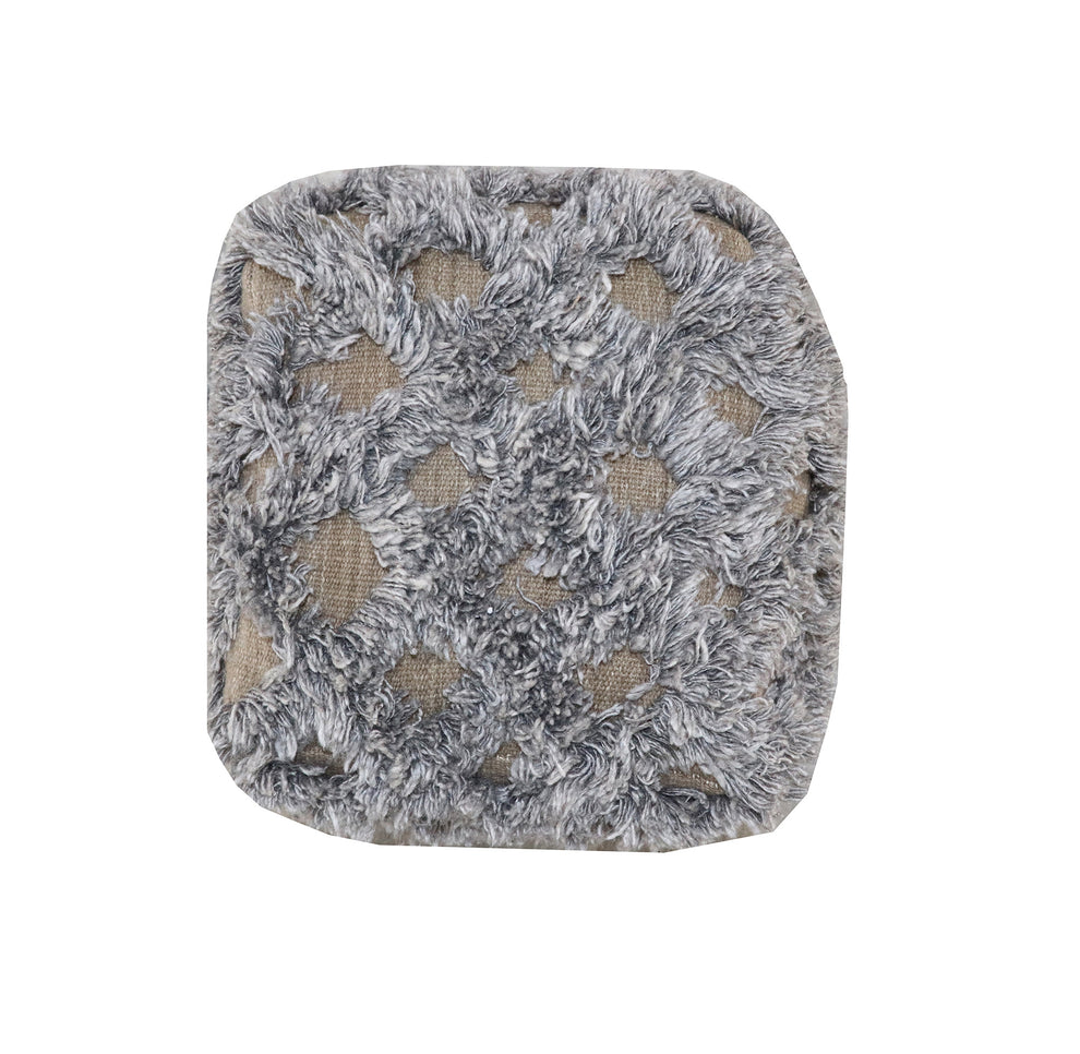 Natural and Gray Wool Cotton Blend Cube Geometric Pouf Ottoman By Homeroots | Ottomans | Modishstore - 2
