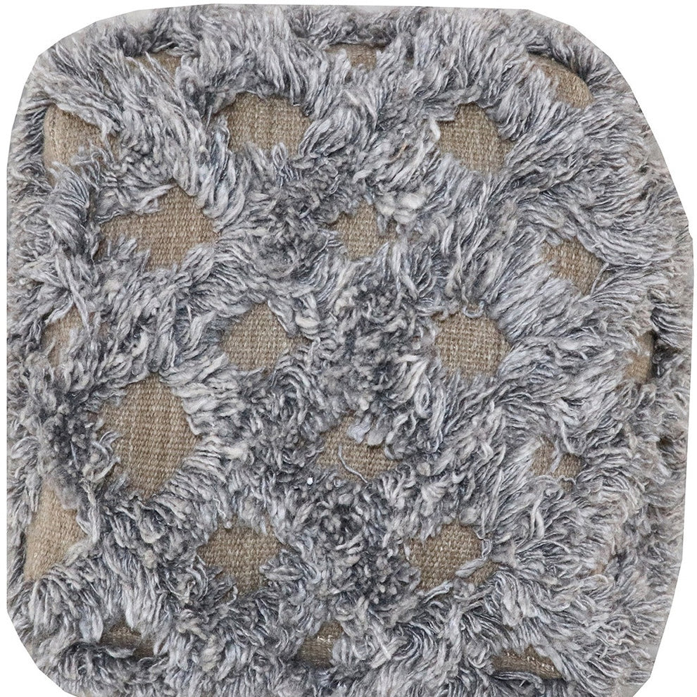 Natural and Gray Wool Cotton Blend Cube Geometric Pouf Ottoman By Homeroots | Ottomans | Modishstore - 4