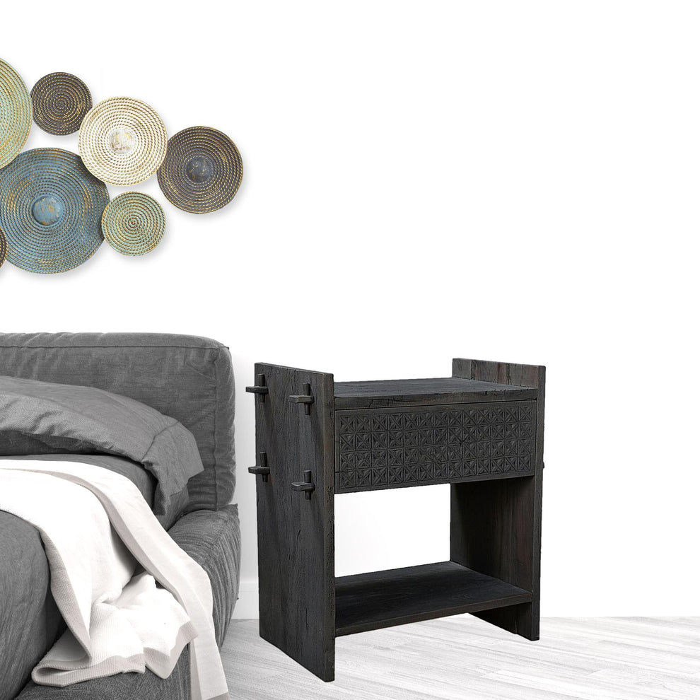 Dark Gray One Drawer Nightstand By Homeroots | Nightstands | Modishstore - 3
