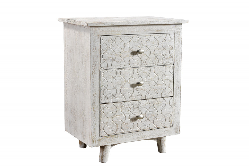 White Three Drawer Nightstand By Homeroots | Nightstands | Modishstore - 2