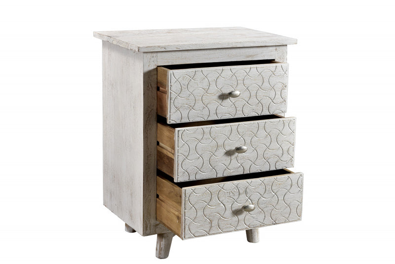 White Three Drawer Nightstand By Homeroots | Nightstands | Modishstore - 1