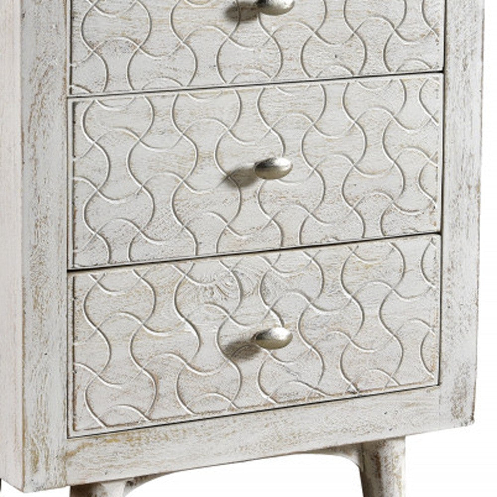 White Three Drawer Nightstand By Homeroots | Nightstands | Modishstore - 4