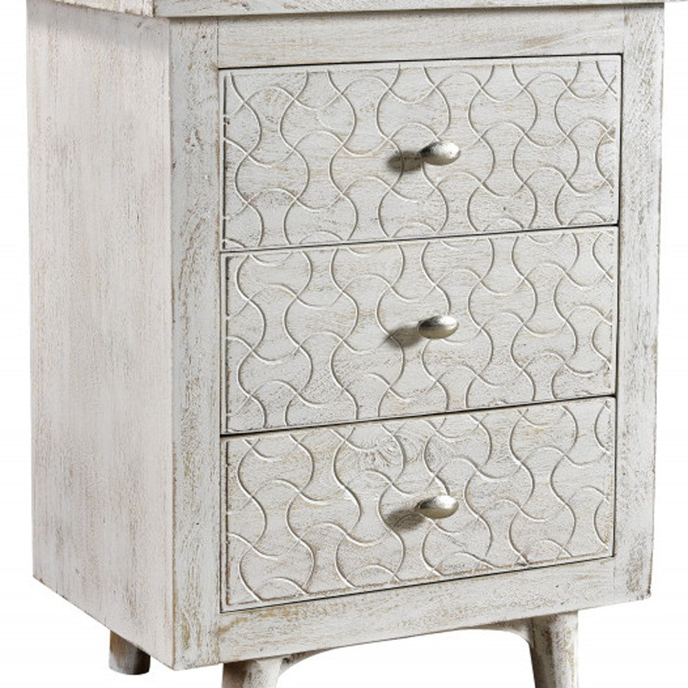 White Three Drawer Nightstand By Homeroots | Nightstands | Modishstore - 5