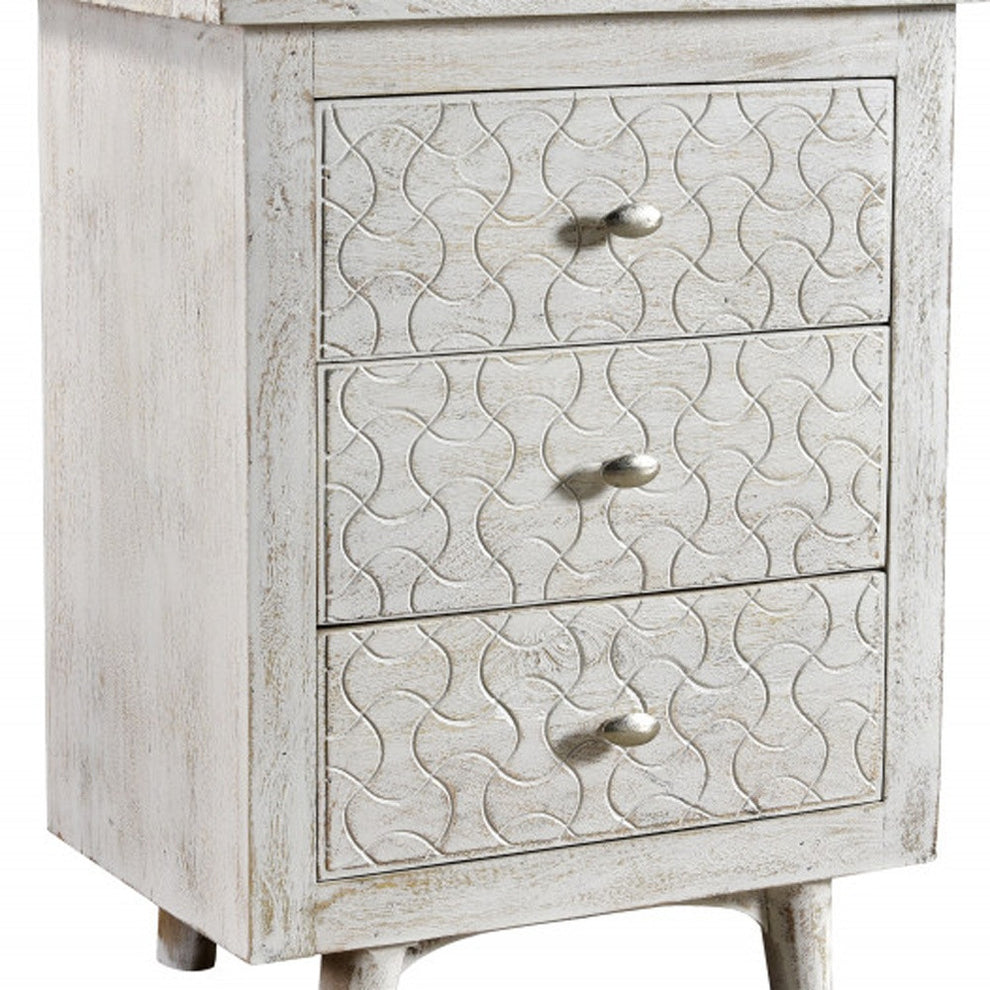White Three Drawer Nightstand By Homeroots | Nightstands | Modishstore - 5