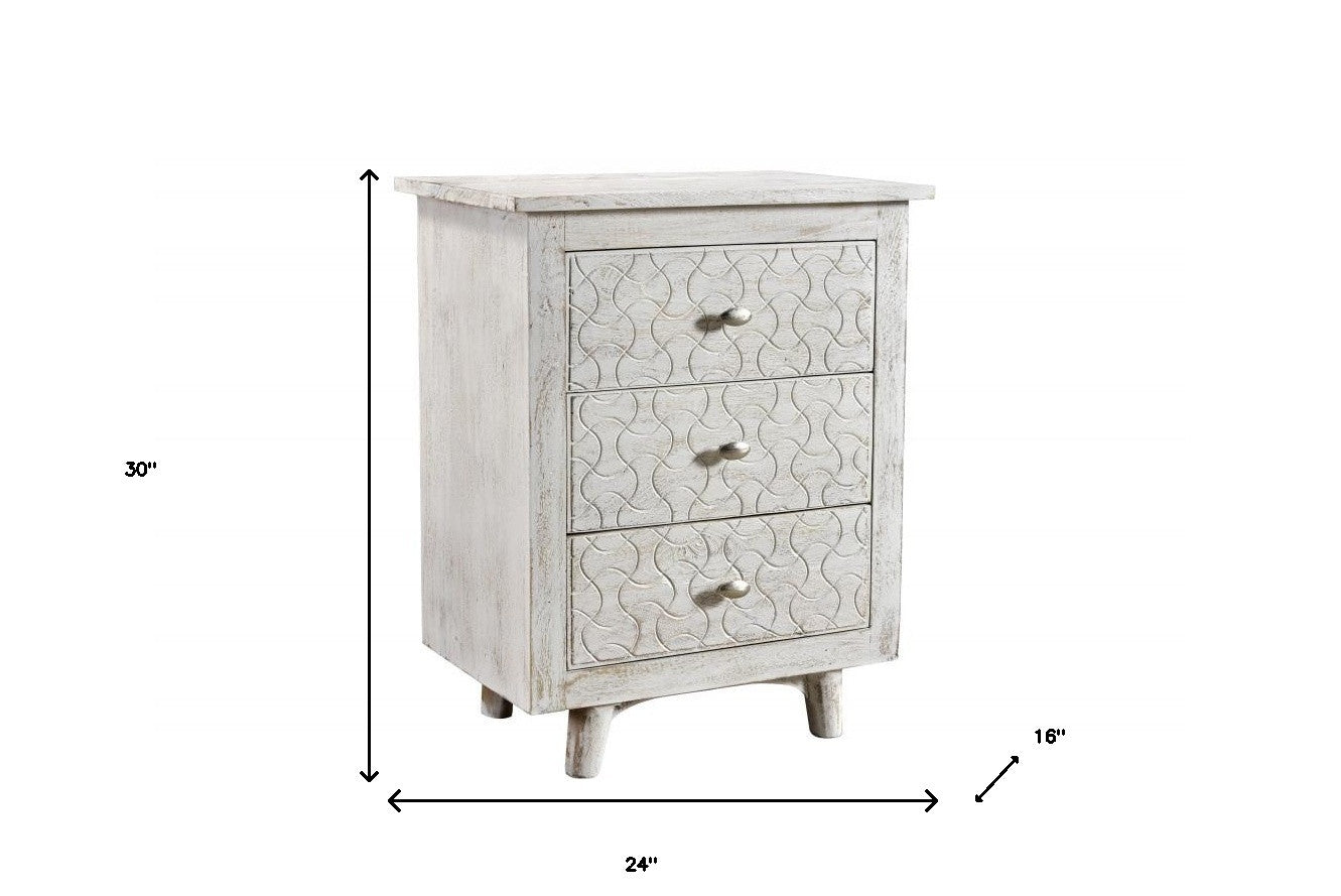 White Three Drawer Nightstand By Homeroots | Nightstands | Modishstore - 6