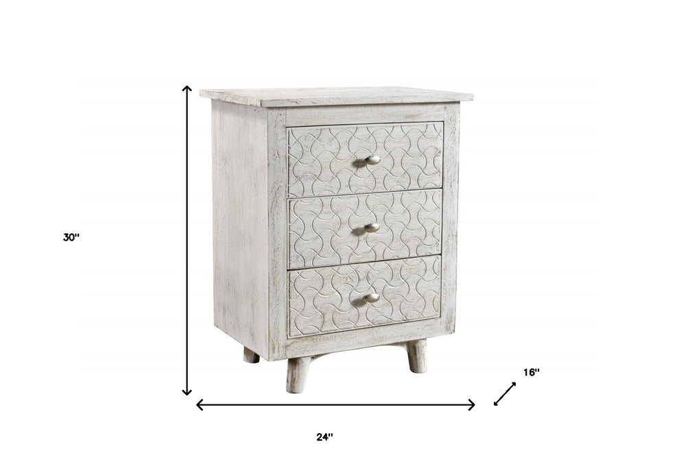 White Three Drawer Nightstand By Homeroots | Nightstands | Modishstore - 6