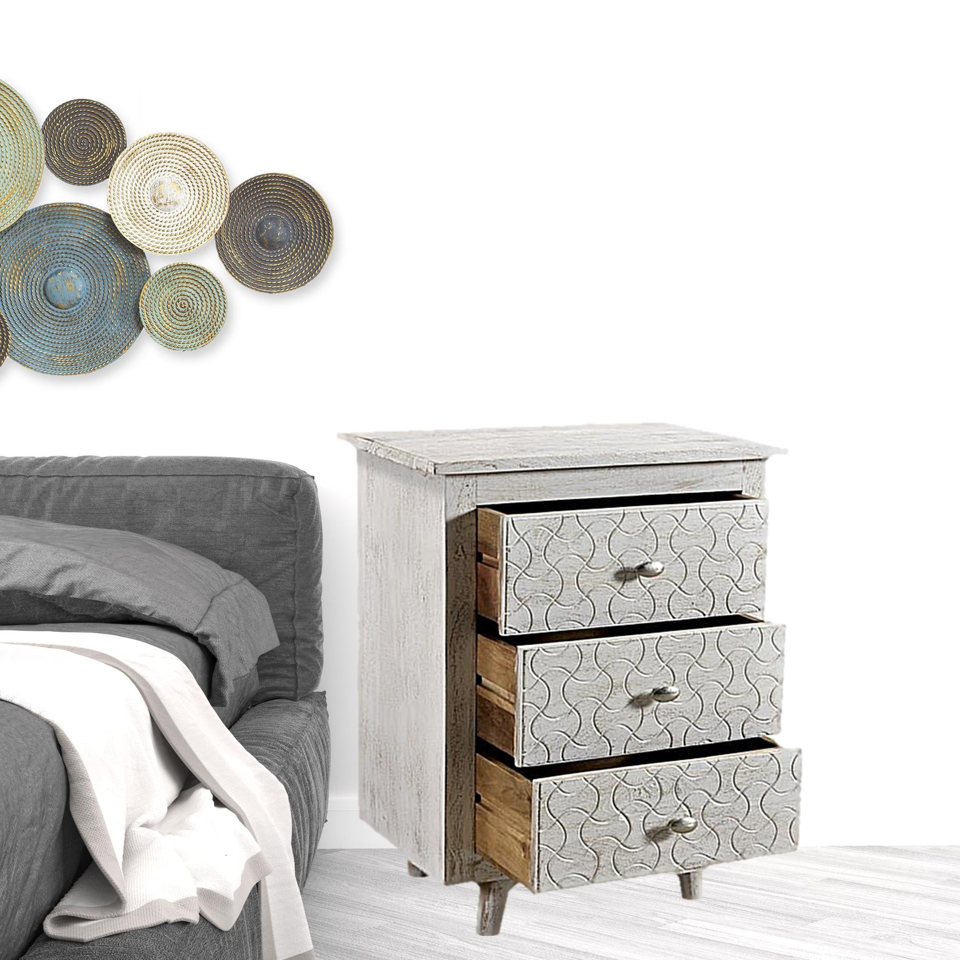 White Three Drawer Nightstand By Homeroots | Nightstands | Modishstore - 3