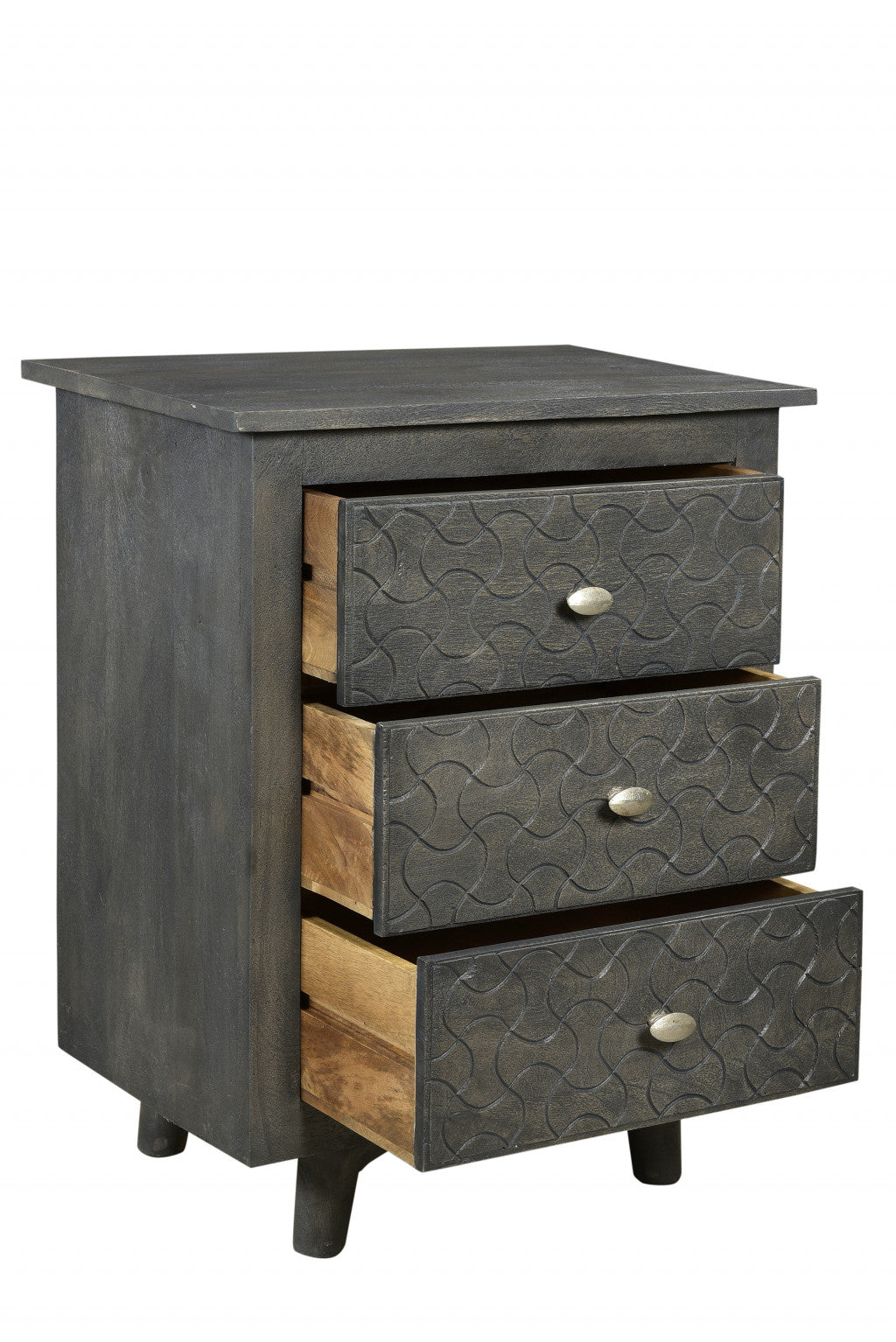 Gray Three Drawer Nightstand By Homeroots | Nightstands | Modishstore - 1