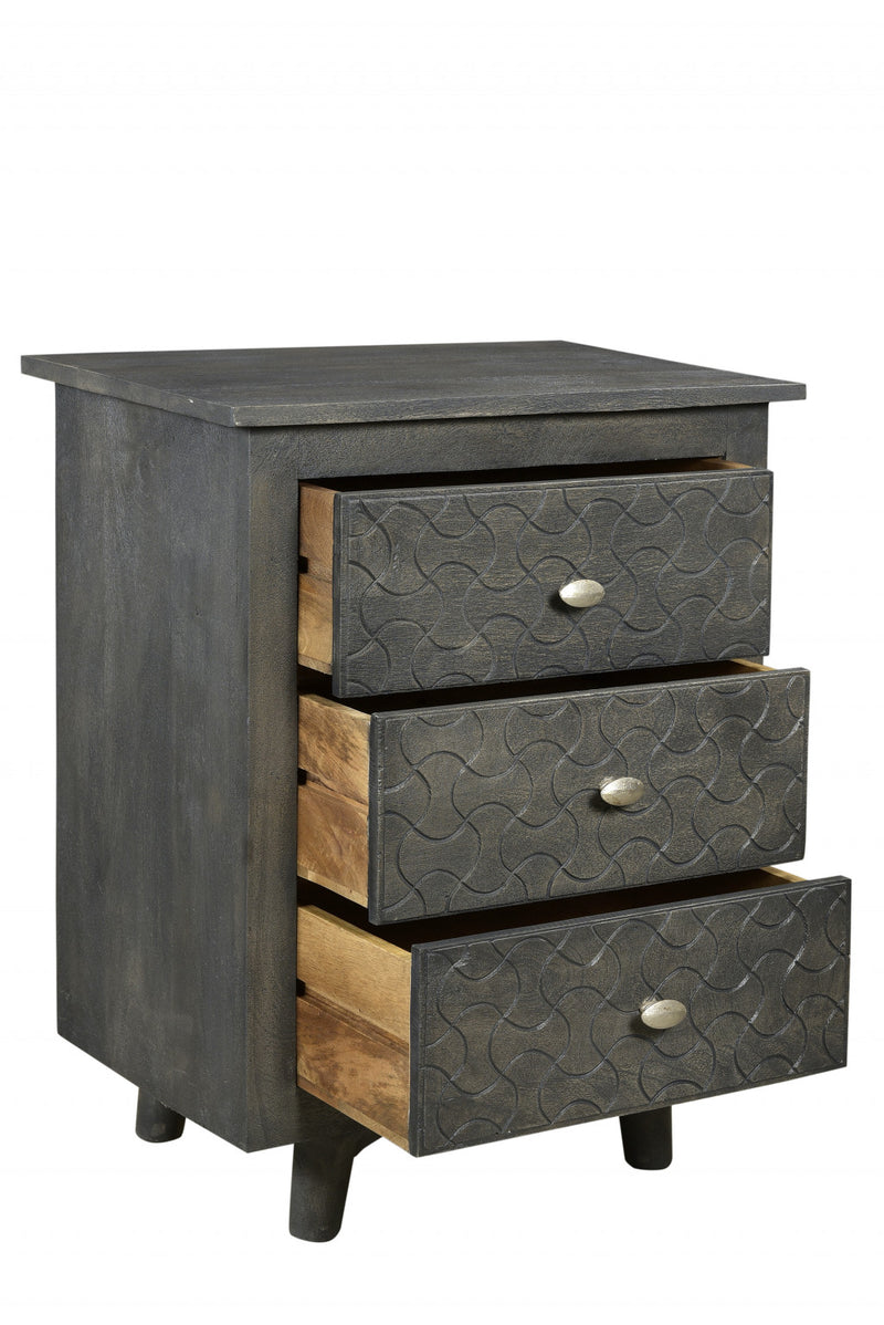 Gray Three Drawer Nightstand By Homeroots | Nightstands | Modishstore - 1