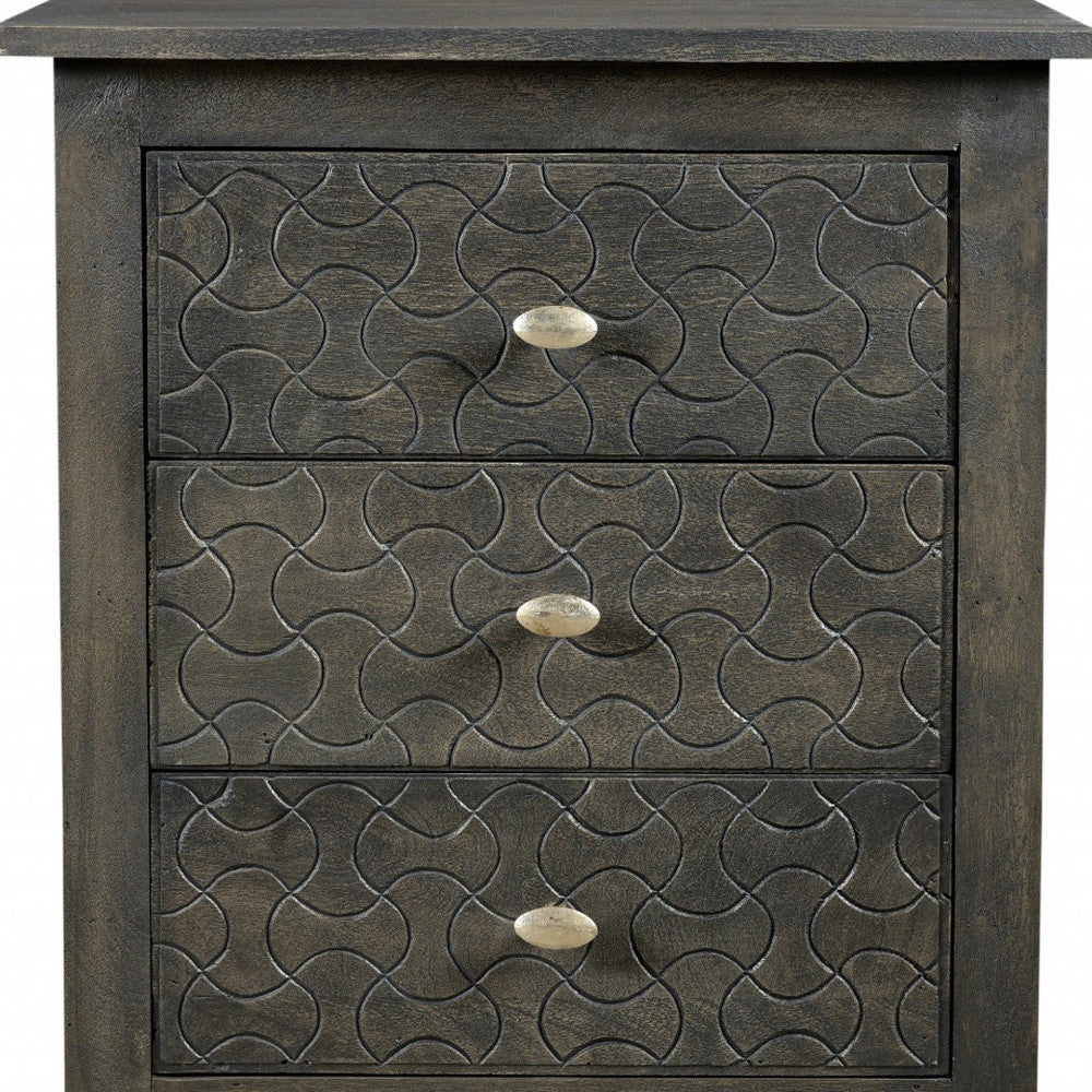 Gray Three Drawer Nightstand By Homeroots | Nightstands | Modishstore - 4
