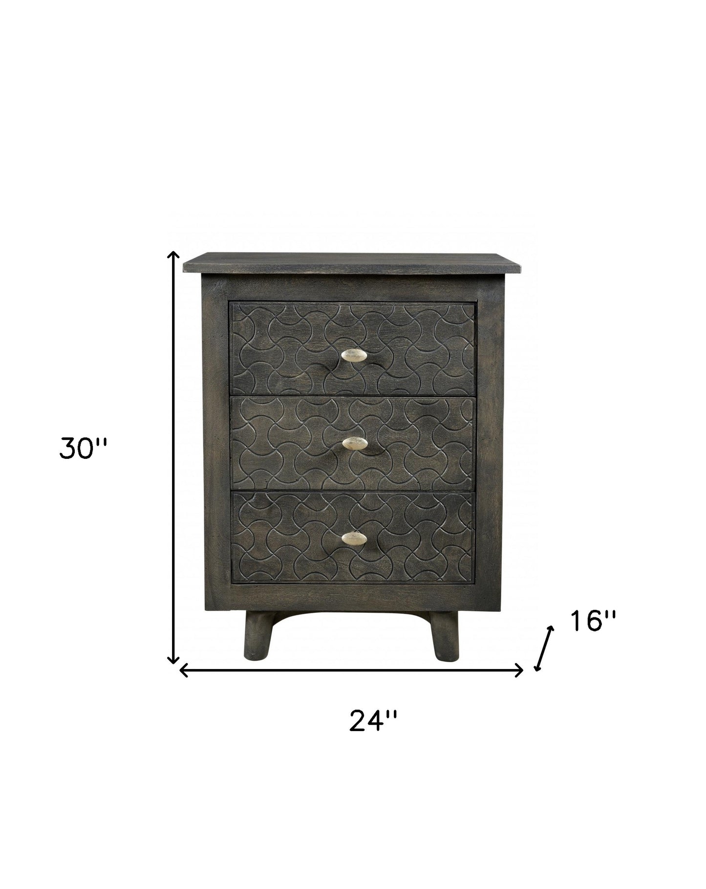 Gray Three Drawer Nightstand By Homeroots | Nightstands | Modishstore - 6