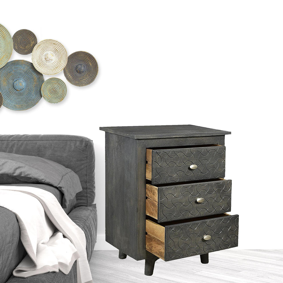 Gray Three Drawer Nightstand By Homeroots | Nightstands | Modishstore - 3