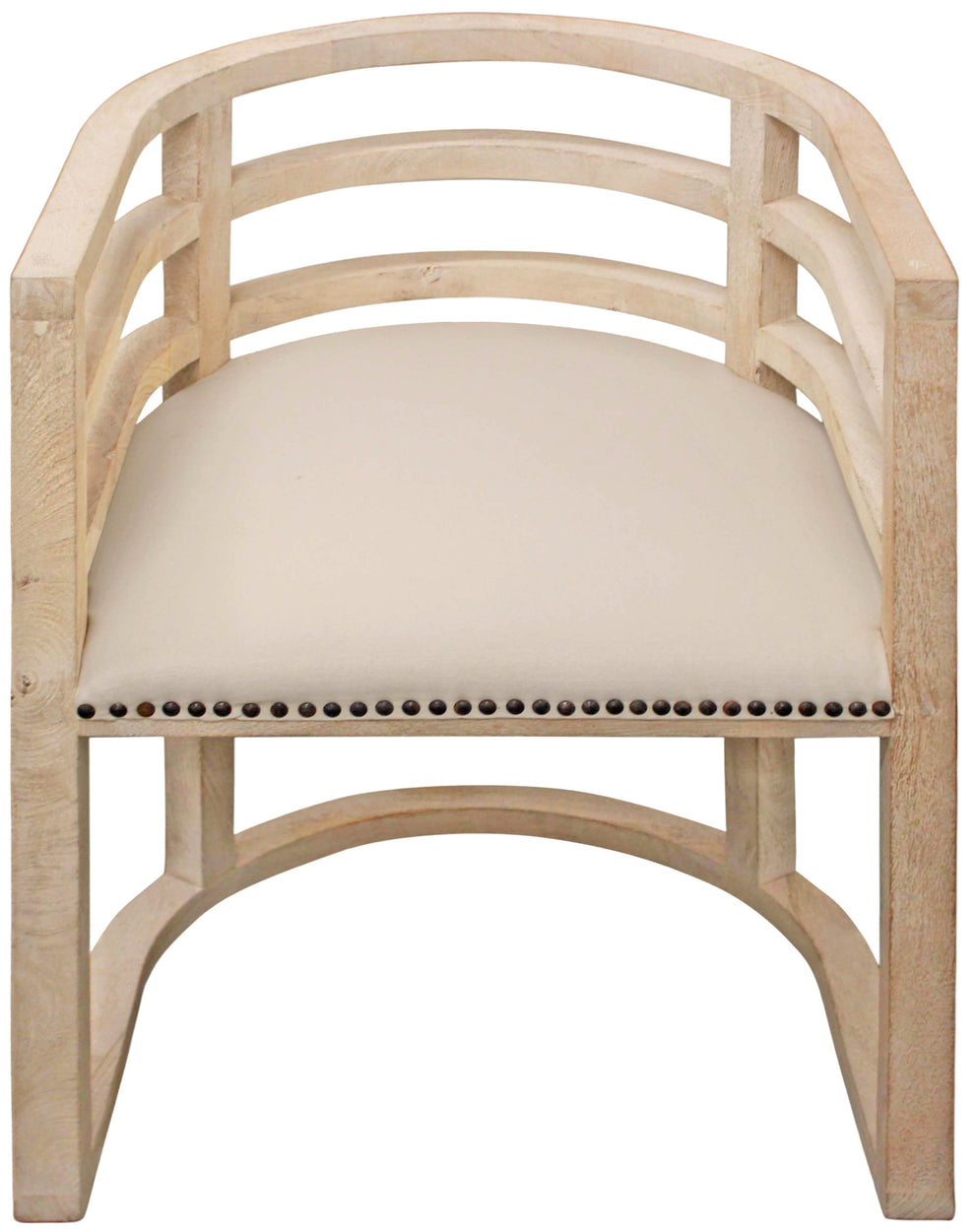 Ivory And Natural Upholstered Linen Curved Back Dining Arm Chair By Homeroots | Dining Chairs | Modishstore - 3