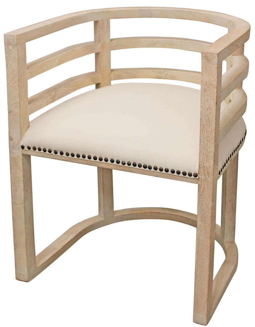 Ivory And Natural Upholstered Linen Curved Back Dining Arm Chair By Homeroots | Dining Chairs | Modishstore - 2