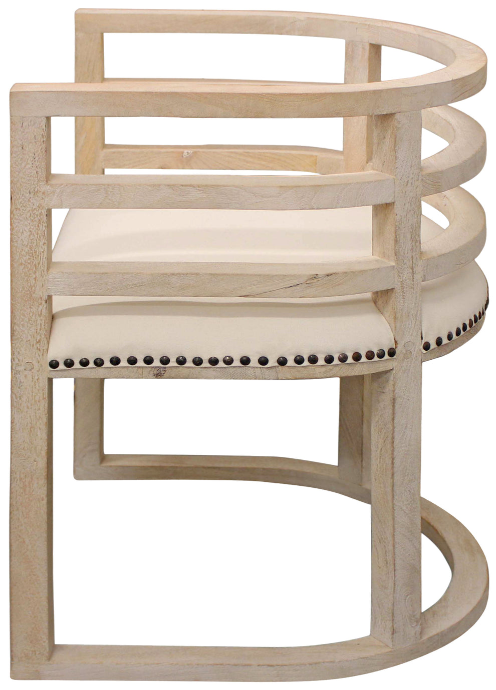 Ivory And Natural Upholstered Linen Curved Back Dining Arm Chair By Homeroots | Dining Chairs | Modishstore - 4