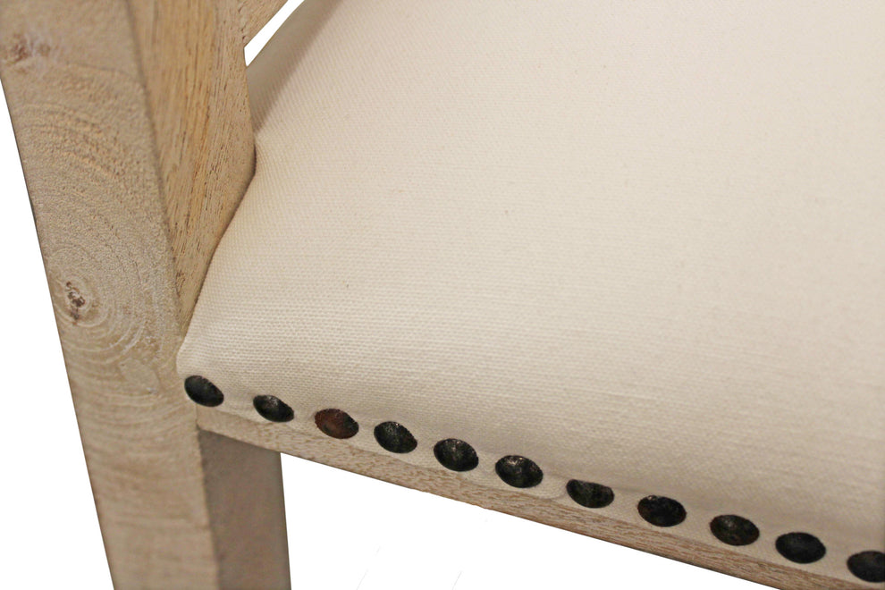 Ivory And Natural Upholstered Linen Curved Back Dining Arm Chair By Homeroots | Dining Chairs | Modishstore - 6