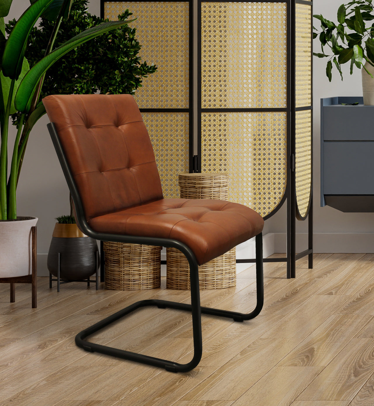 Tufted Cinnamon And Black Upholstered Leather Dining Side Chair By Homeroots | Dining Chairs | Modishstore - 7