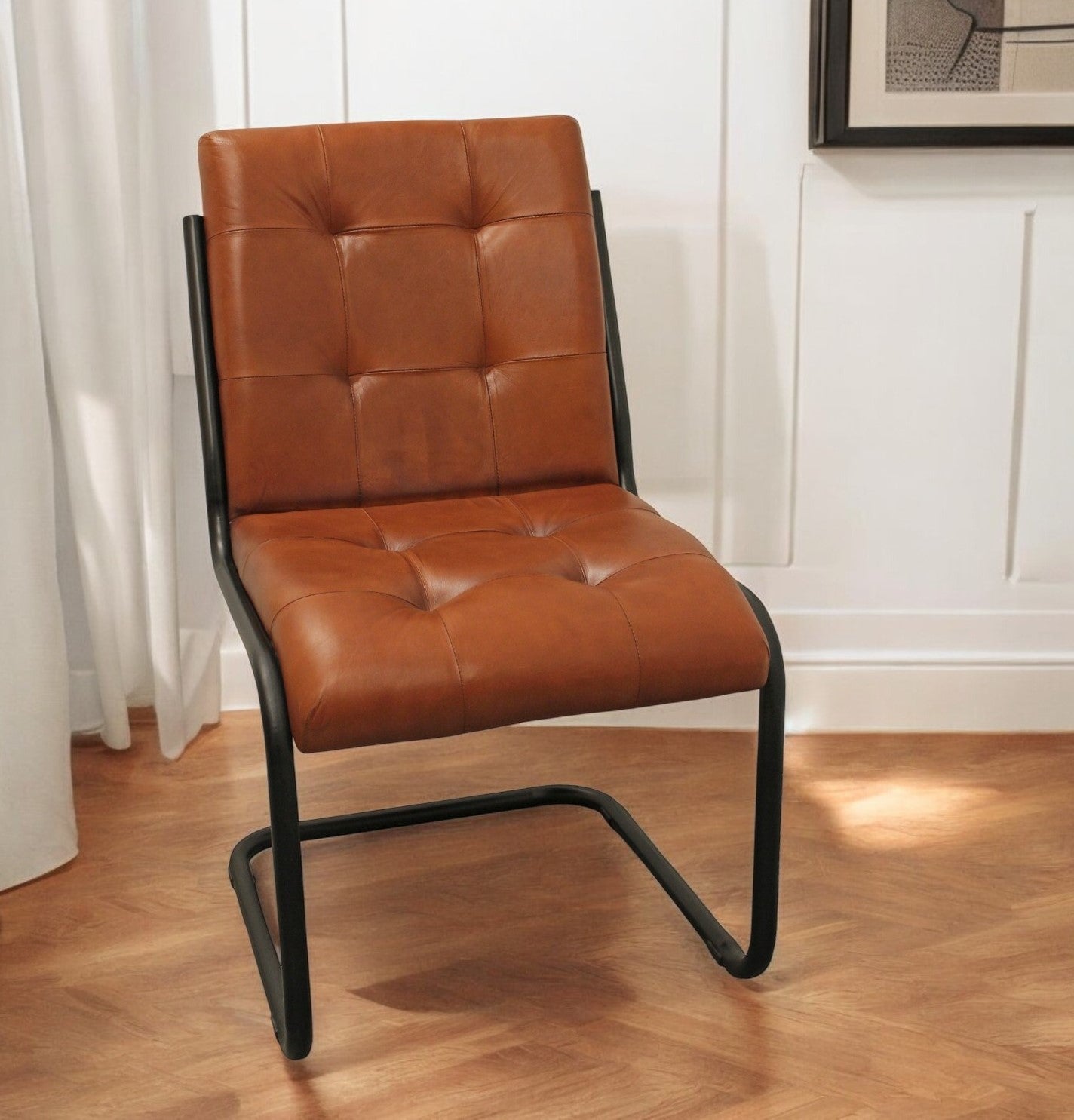 Tufted Cinnamon And Black Upholstered Leather Dining Side Chair By Homeroots | Dining Chairs | Modishstore - 1