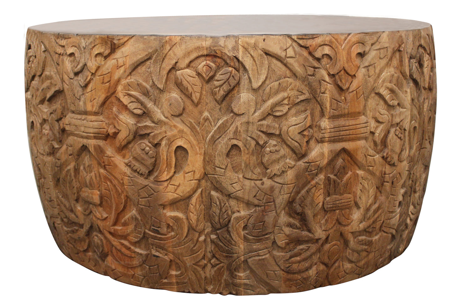 White and Natural Iron and Solid Wood Round Drum Coffee Table By Homeroots | Coffee Tables | Modishstore - 3