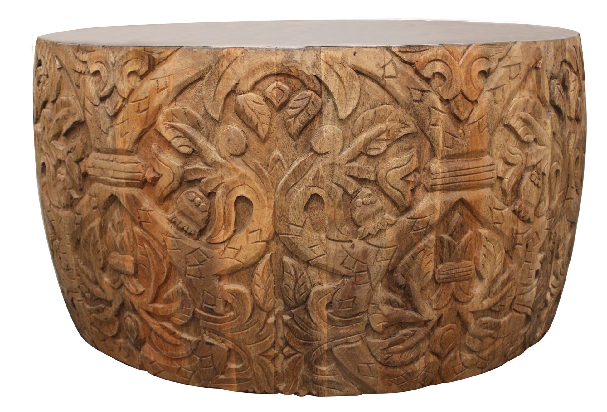 White and Natural Iron and Solid Wood Round Drum Coffee Table By Homeroots | Coffee Tables | Modishstore - 3