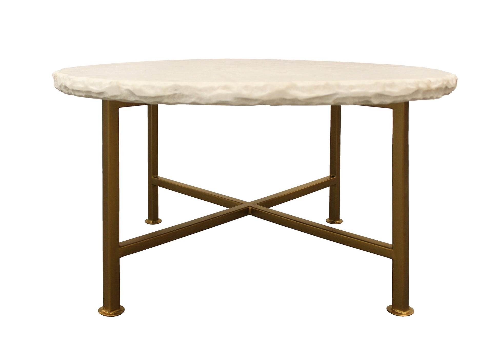 Ivory and Brass Genuine Marble and Iron Round Frame Coffee Table By Homeroots | Coffee Tables | Modishstore - 1
