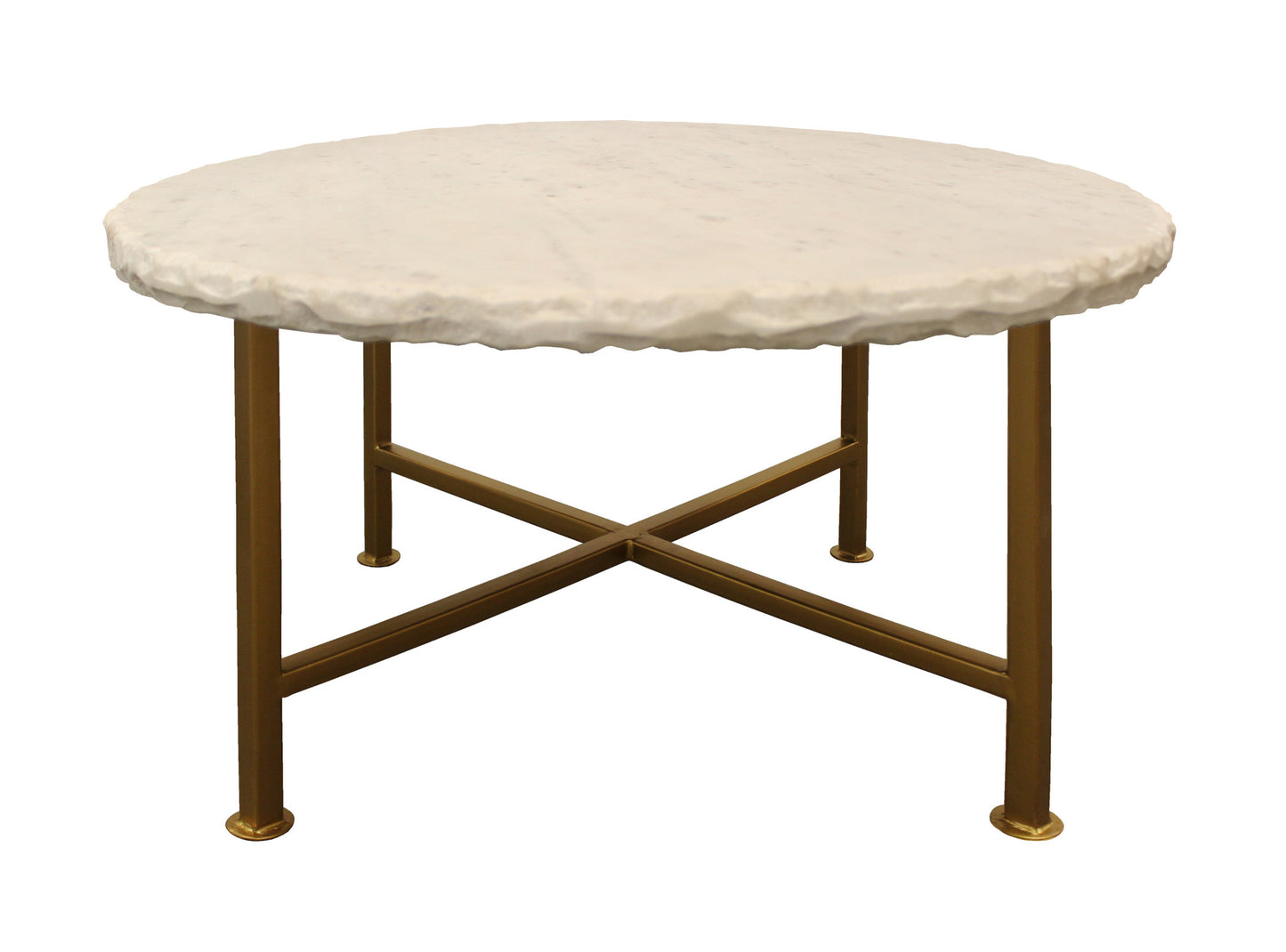 Ivory and Brass Genuine Marble and Iron Round Frame Coffee Table By Homeroots | Coffee Tables | Modishstore - 3