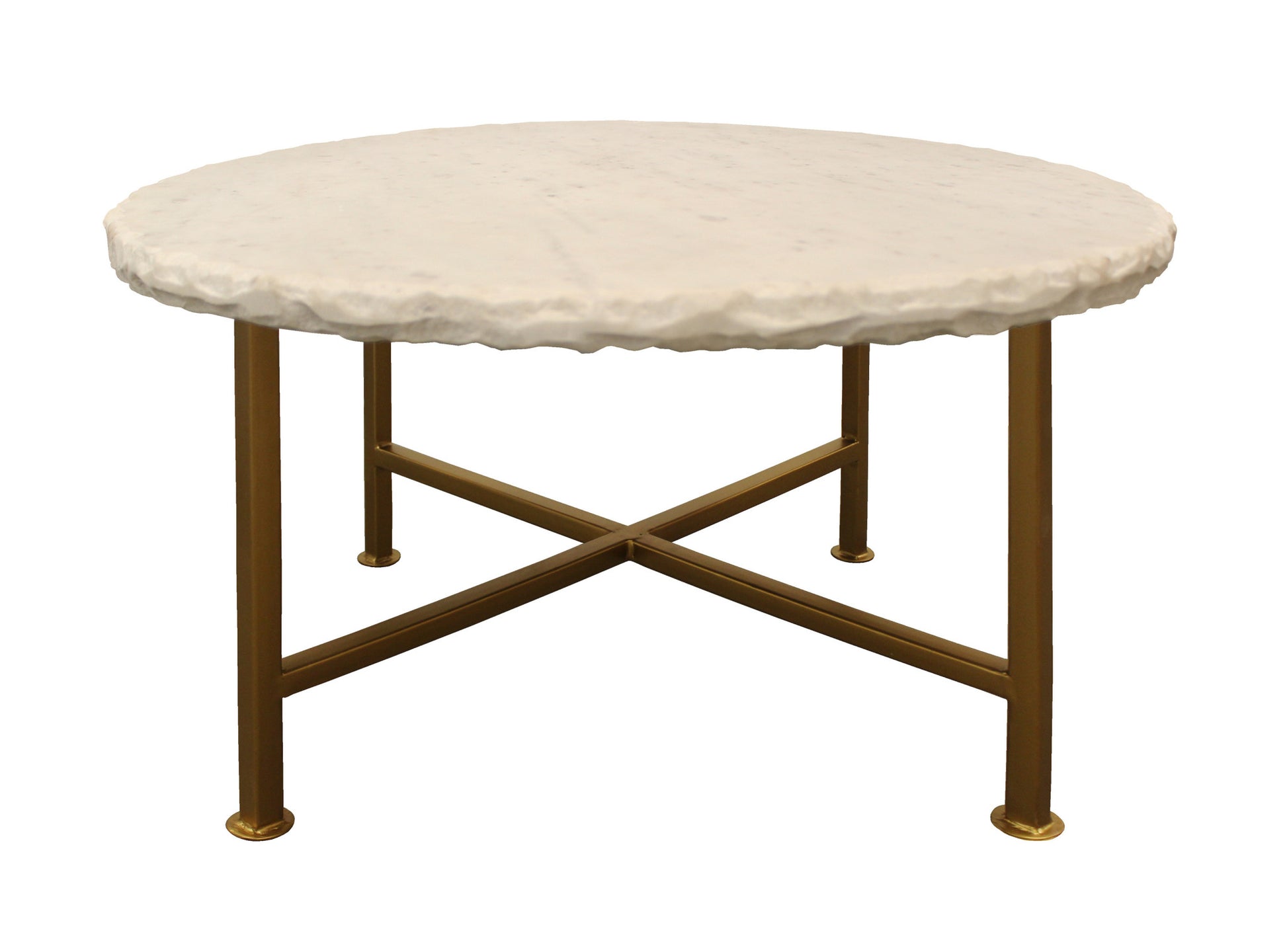Ivory and Brass Genuine Marble and Iron Round Frame Coffee Table By Homeroots | Coffee Tables | Modishstore - 3