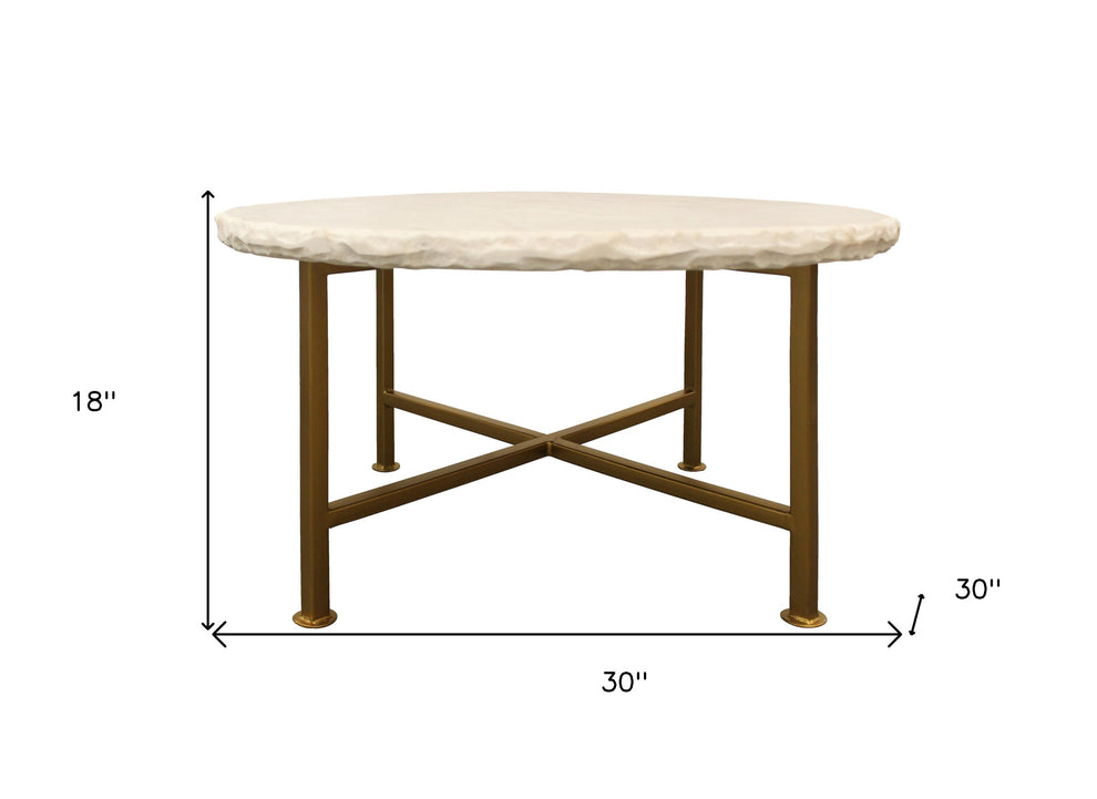 Ivory and Brass Genuine Marble and Iron Round Frame Coffee Table By Homeroots | Coffee Tables | Modishstore - 5