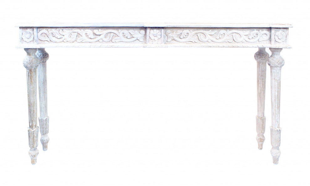 White Solid Wood Distressed Console Table By Homeroots | Console Tables | Modishstore - 3