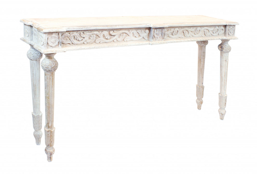 White Solid Wood Distressed Console Table By Homeroots | Console Tables | Modishstore - 2