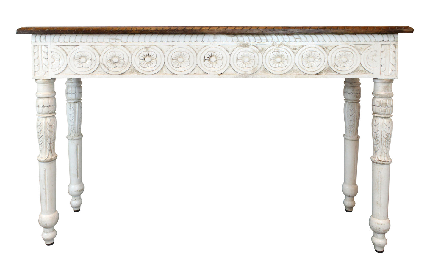 Natural and White Solid Wood Distressed Console Table By Homeroots | Console Tables | Modishstore - 1