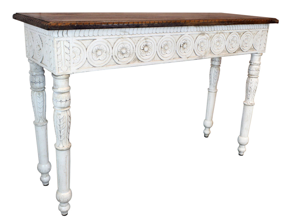 Natural and White Solid Wood Distressed Console Table By Homeroots | Console Tables | Modishstore - 2
