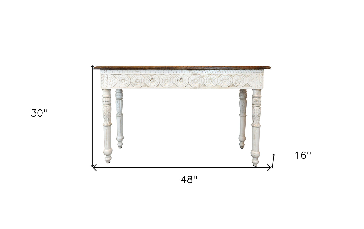 Natural and White Solid Wood Distressed Console Table By Homeroots | Console Tables | Modishstore - 6