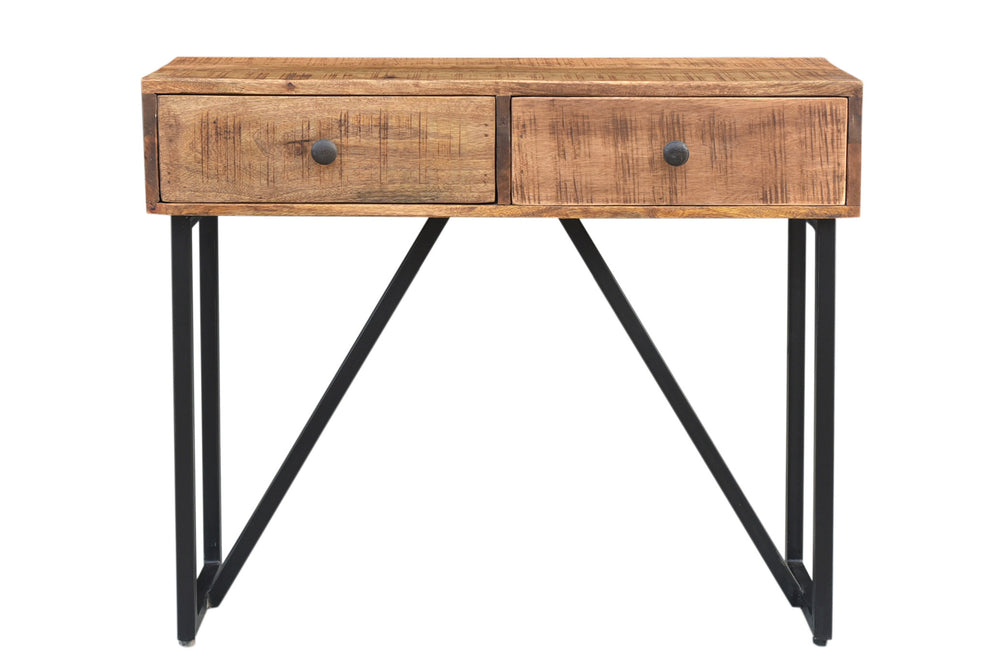 Natural and Black Solid Wood Distressed Frame Console Table And Drawers By Homeroots | Console Tables | Modishstore - 6