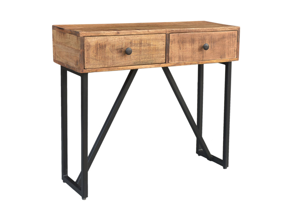 Natural and Black Solid Wood Distressed Frame Console Table And Drawers By Homeroots | Console Tables | Modishstore - 2