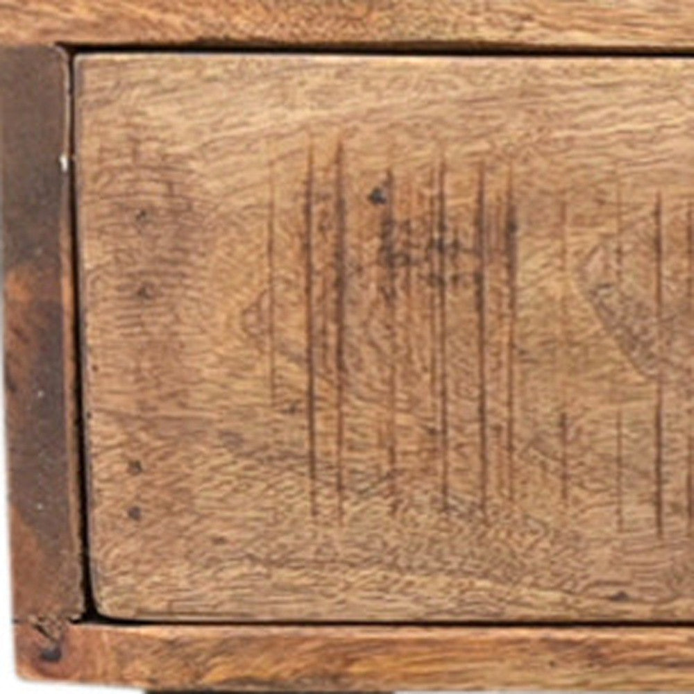 Natural and Black Solid Wood Distressed Frame Console Table And Drawers By Homeroots | Console Tables | Modishstore - 4