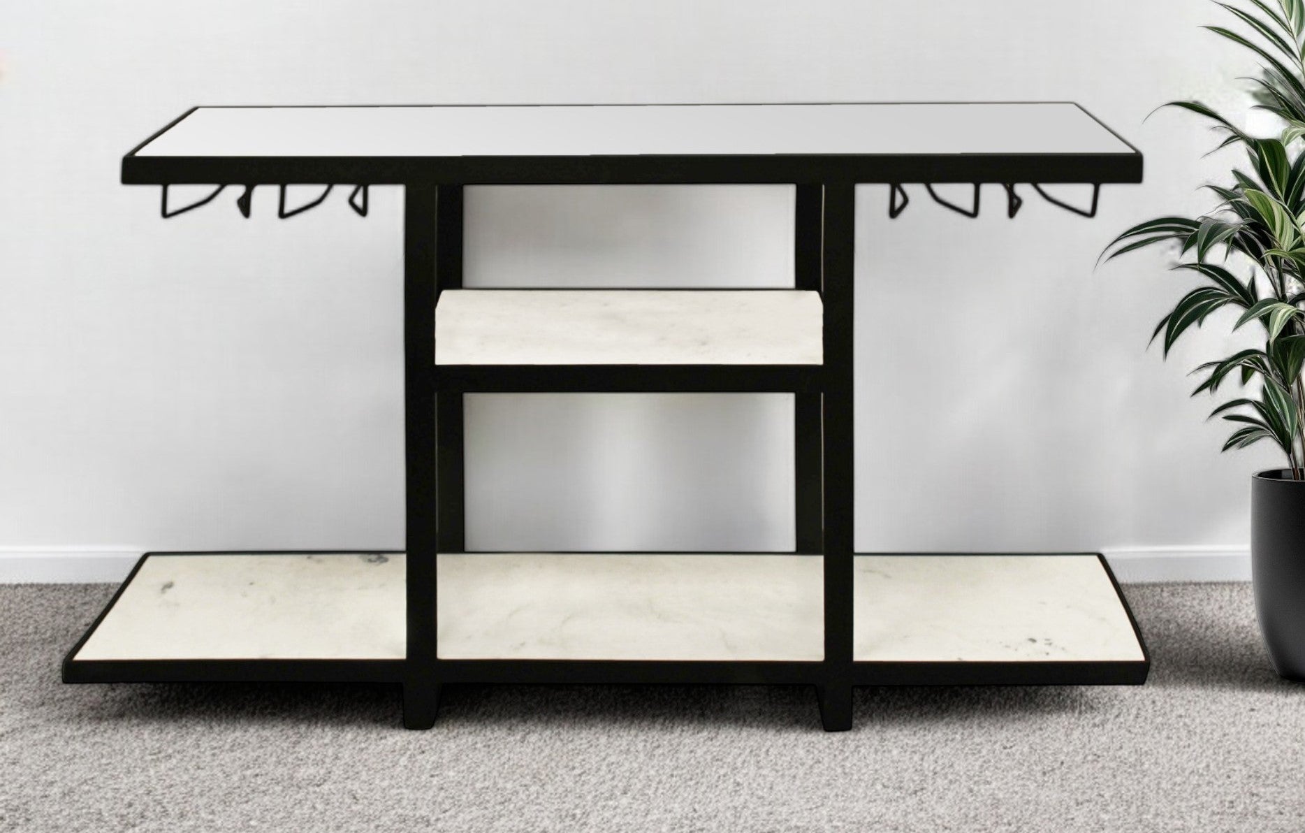 White and Black Genuine Marble Floor Shelf Console Table Two Shelves By Homeroots | Console Tables | Modishstore - 1