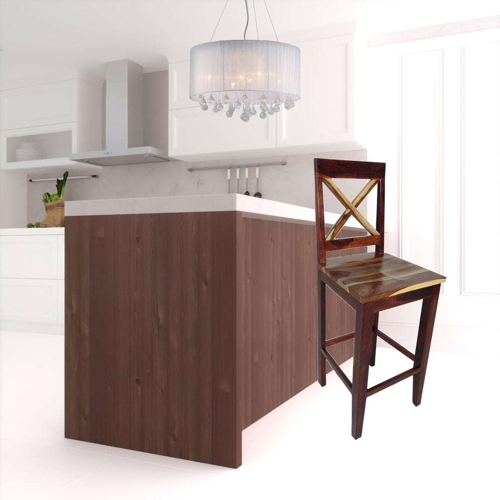 Brown Solid Wood Bar Height Bar Chair By Homeroots | Bar Stools | Modishstore - 5
